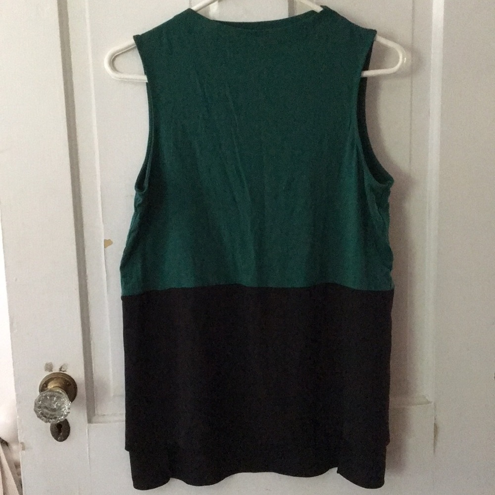 1. STATE sleeveless mixed media top green black